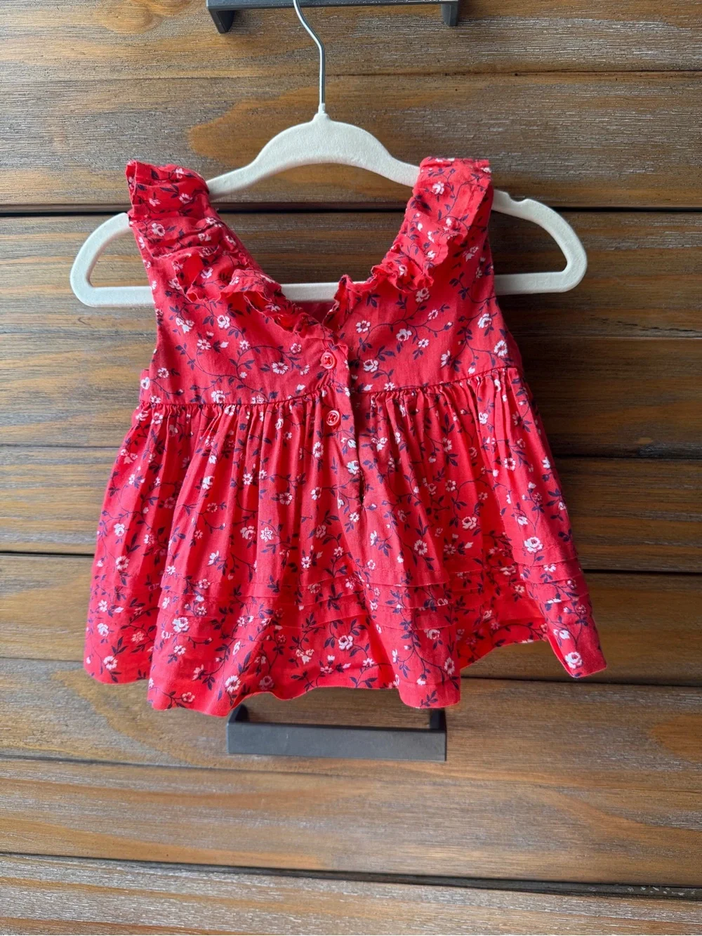 Janie and Jack Red Floral Ruffle-Shoulder Tank Matching Set